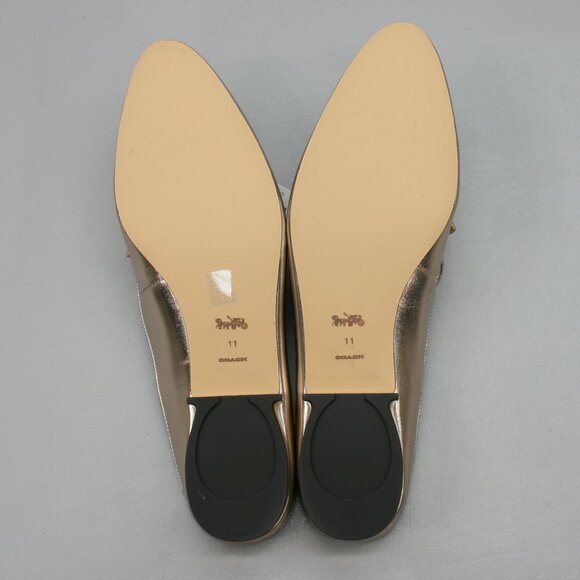 Coach Ladies 11 B Irene Mules Metallic Gold Leather Slides Flats Shearling Shoes - Picture 8 of 12
